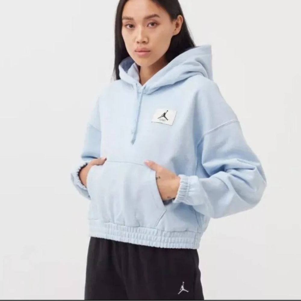 Nike Air Jordan Hoodie Womens 2X Baby Blue‎ Essential Fleece Cropped Pullover